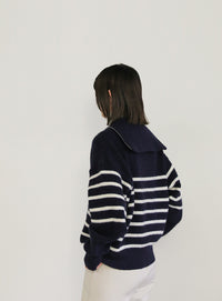 ハーフジップボーダーニットプルオーバー【SALE】