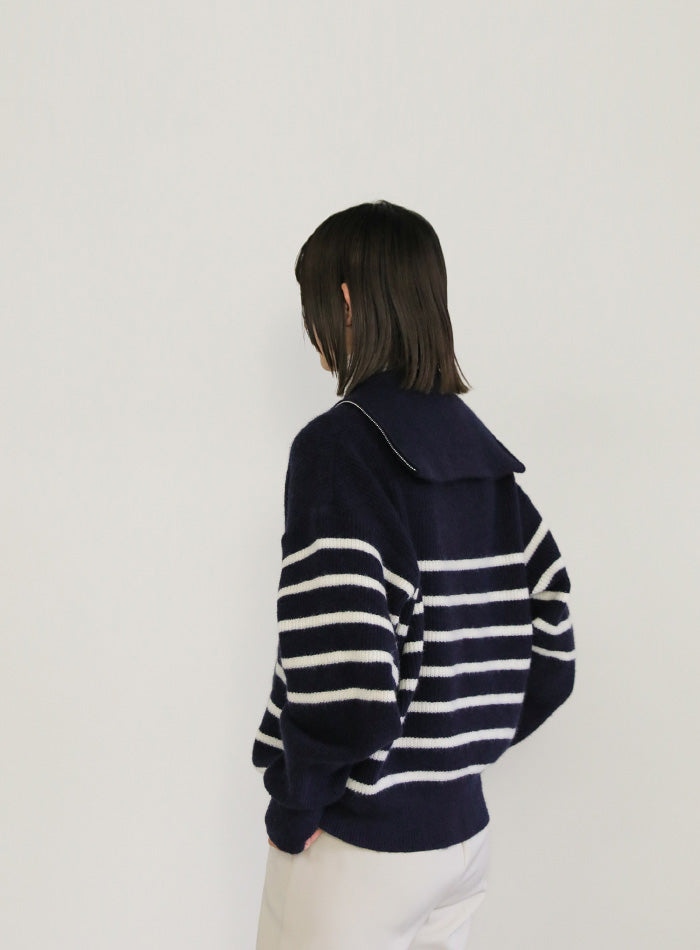 ハーフジップボーダーニットプルオーバー【SALE】