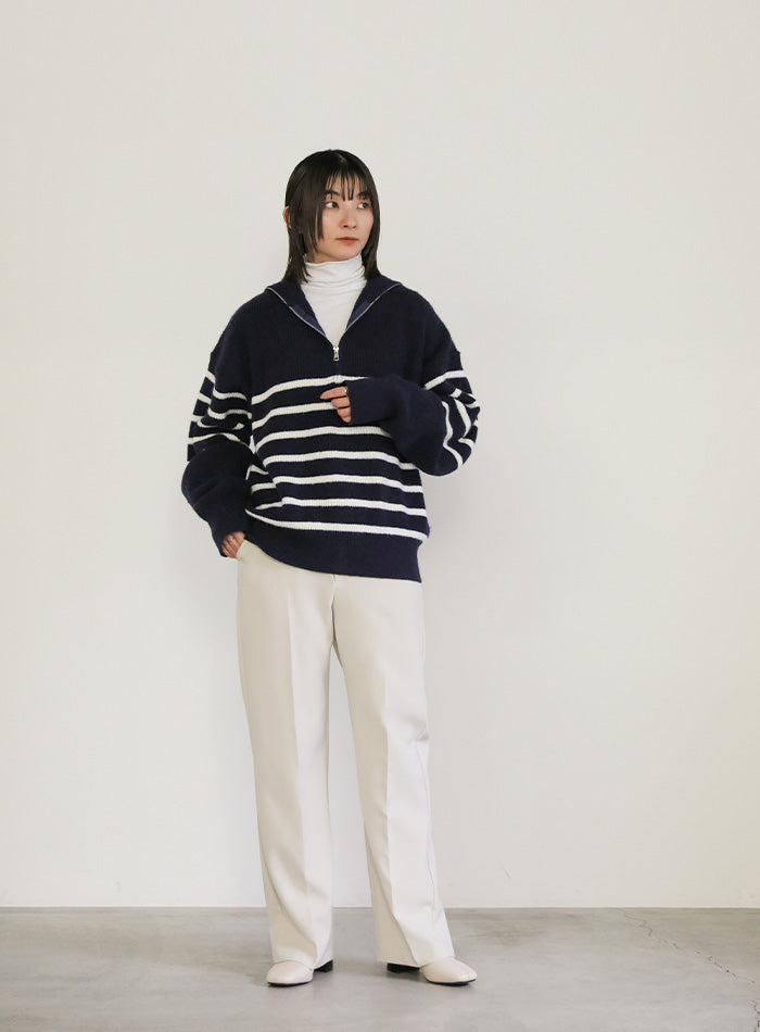 ハーフジップボーダーニットプルオーバー【SALE】