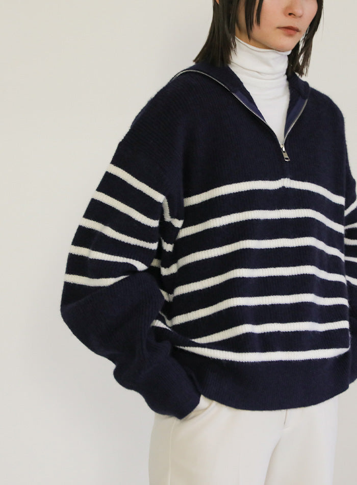 ハーフジップボーダーニットプルオーバー【SALE】