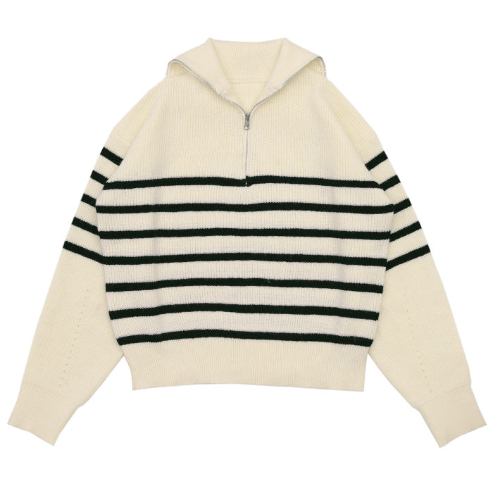 ハーフジップボーダーニットプルオーバー【SALE】