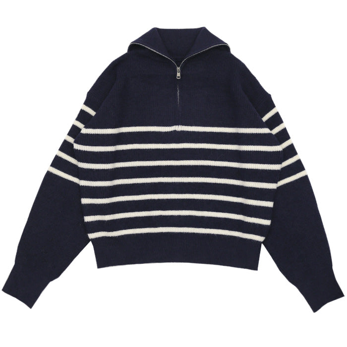 ハーフジップボーダーニットプルオーバー【SALE】