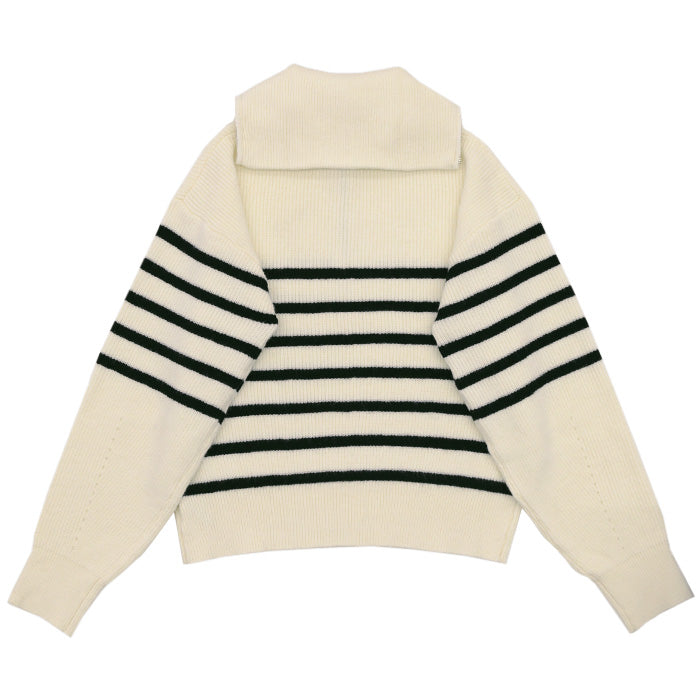 ハーフジップボーダーニットプルオーバー【SALE】
