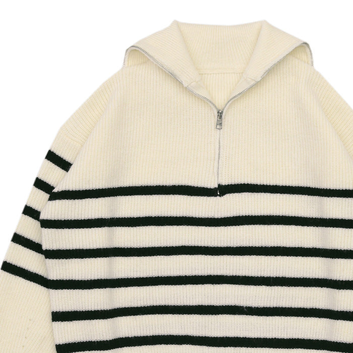 ハーフジップボーダーニットプルオーバー【SALE】