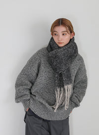 ボリュームフリンジヘリンボーンシャギーマフラー