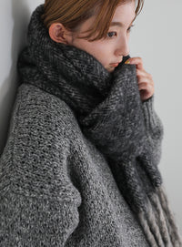 ボリュームフリンジヘリンボーンシャギーマフラー