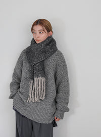 ボリュームフリンジヘリンボーンシャギーマフラー
