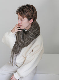 ボリュームフリンジヘリンボーンシャギーマフラー