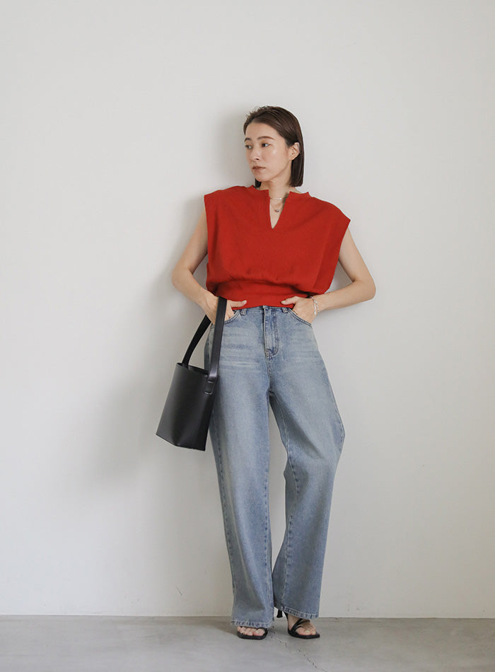 ワッフルフレンチスリーブトップス – SELECT MOCA
