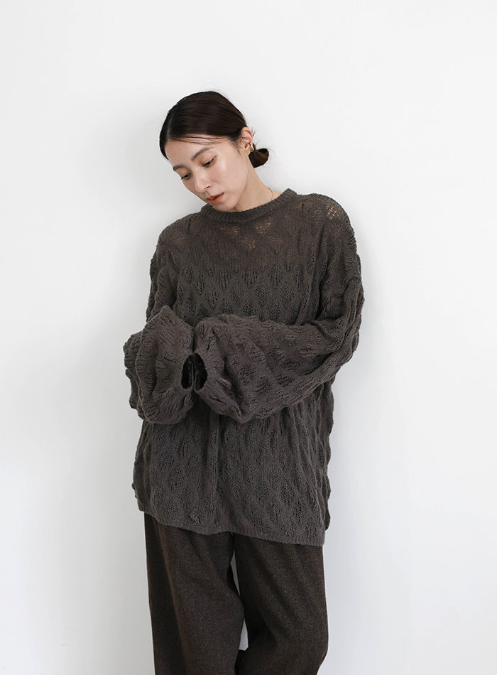 モヘアライクドロップ編みオーバーニット