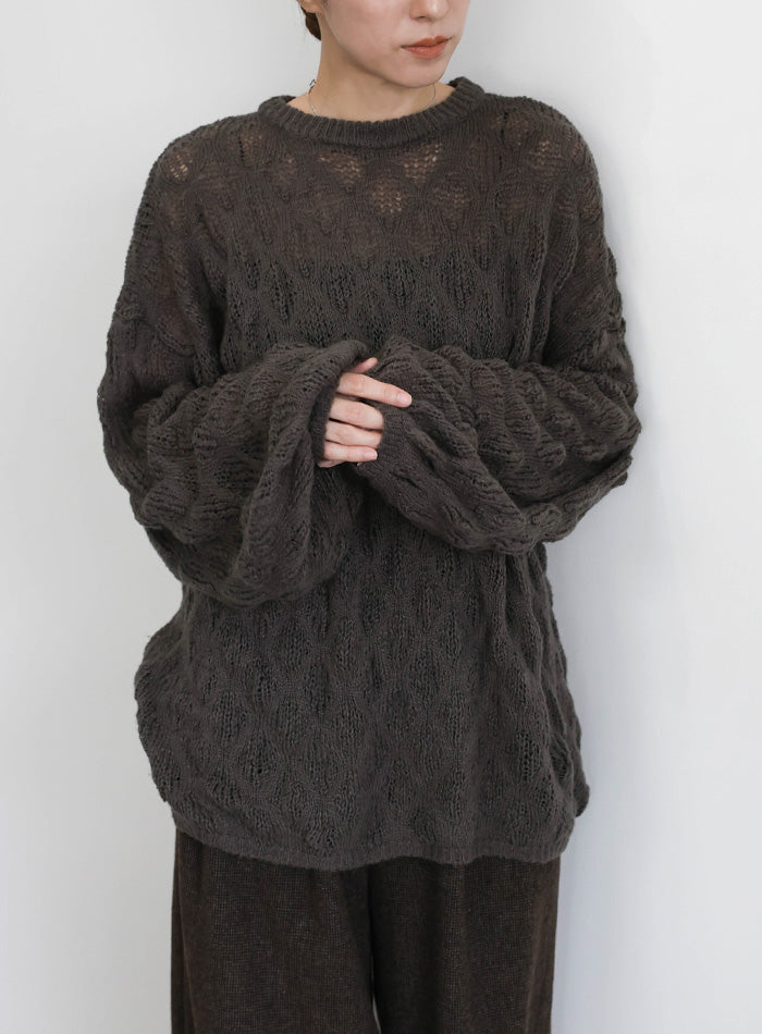 モヘアライクドロップ編みオーバーニット