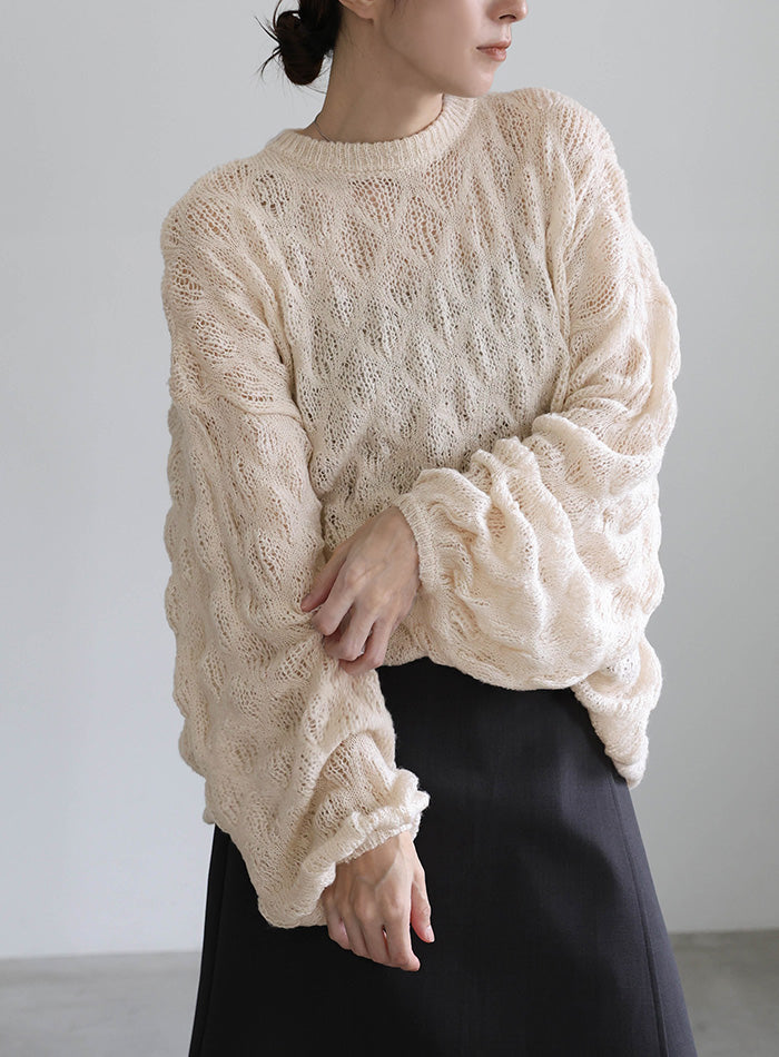 モヘアライクドロップ編みオーバーニット