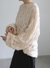 モヘアライクドロップ編みオーバーニット