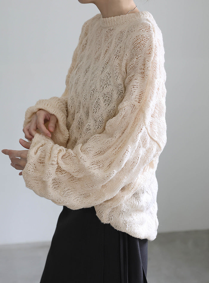 モヘアライクドロップ編みオーバーニット