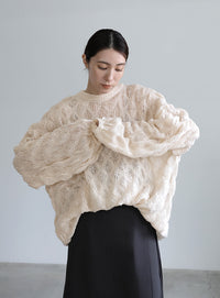 モヘアライクドロップ編みオーバーニット