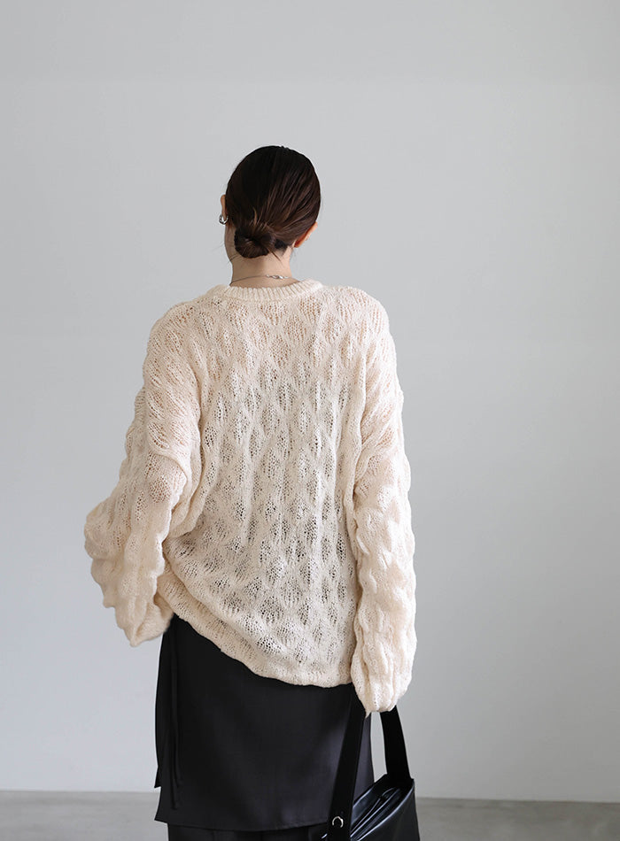 モヘアライクドロップ編みオーバーニット