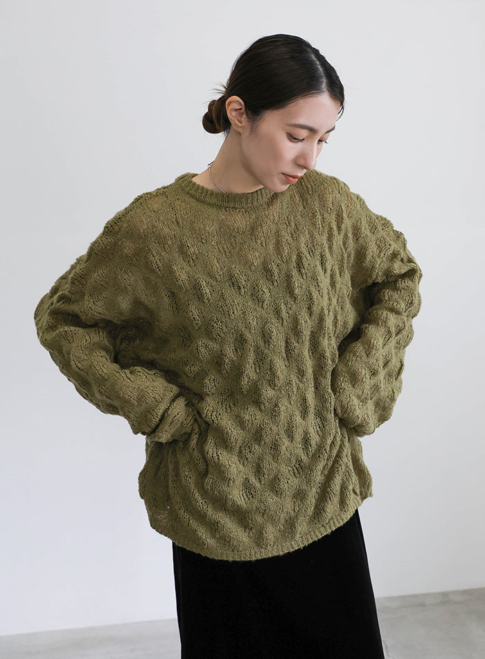 モヘアライクドロップ編みオーバーニット