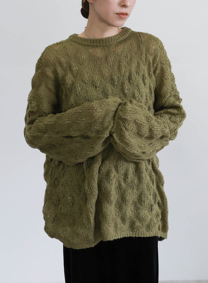 モヘアライクドロップ編みオーバーニット