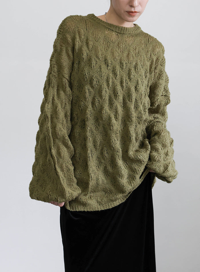 モヘアライクドロップ編みオーバーニット