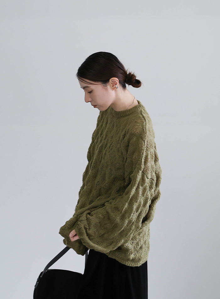 モヘアライクドロップ編みオーバーニット