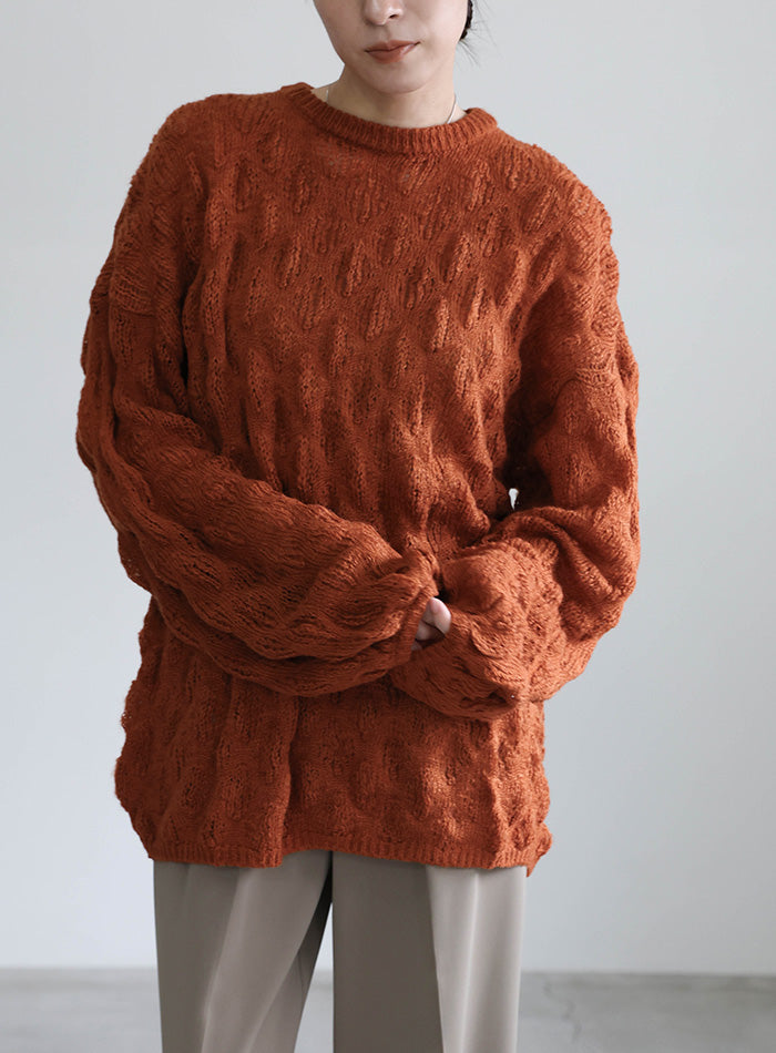 モヘアライクドロップ編みオーバーニット