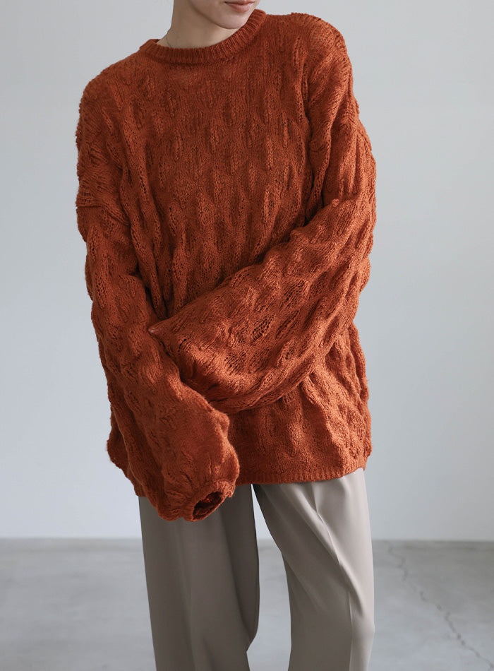 モヘアライクドロップ編みオーバーニット