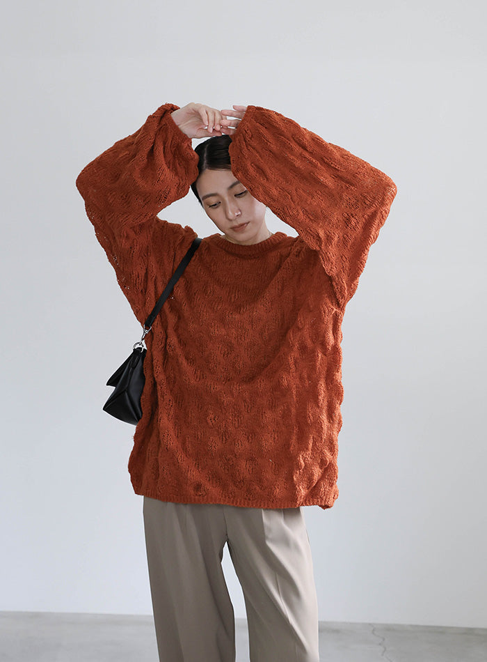 モヘアライクドロップ編みオーバーニット