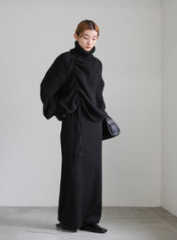 シャーリングデザインタートルニット