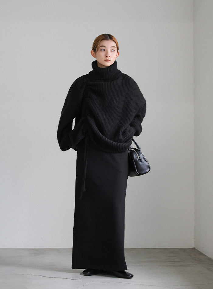 シャーリングデザインタートルニット