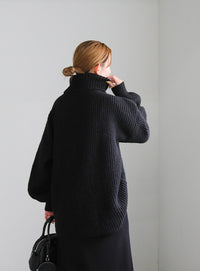 シャーリングデザインタートルニット