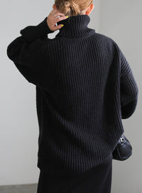 シャーリングデザインタートルニット