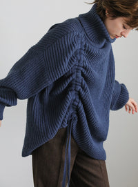 シャーリングデザインタートルニット