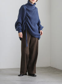 シャーリングデザインタートルニット