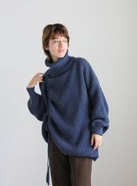 シャーリングデザインタートルニット