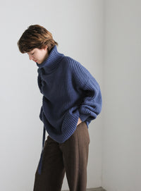 シャーリングデザインタートルニット