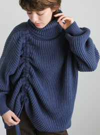 シャーリングデザインタートルニット