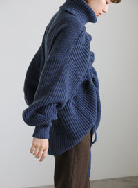 シャーリングデザインタートルニット