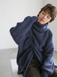 シャーリングデザインタートルニット