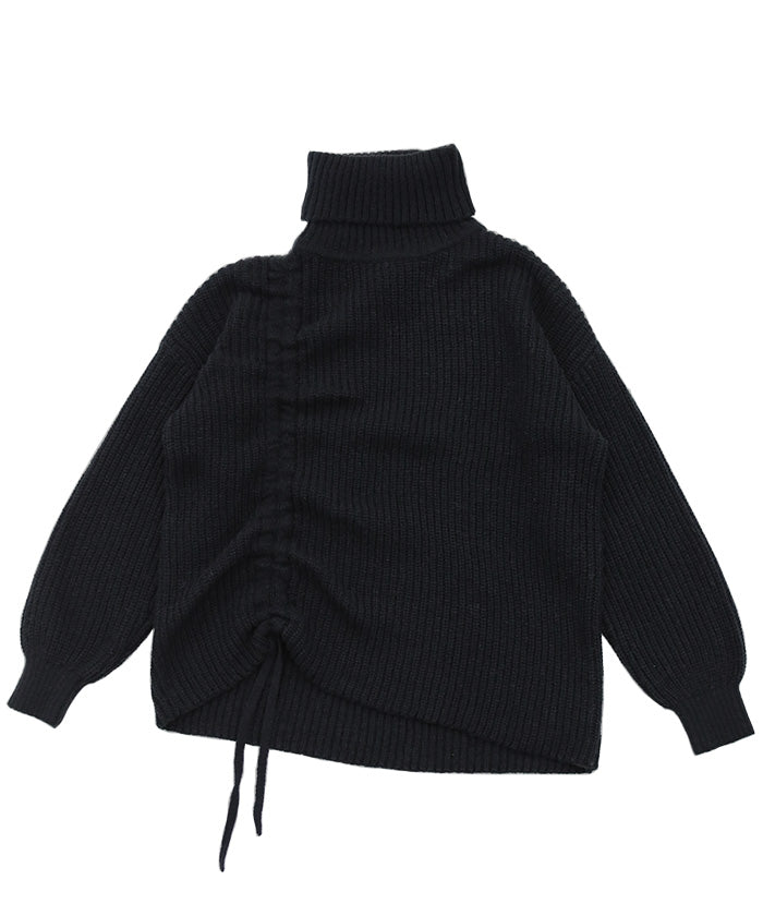 シャーリングデザインタートルニット