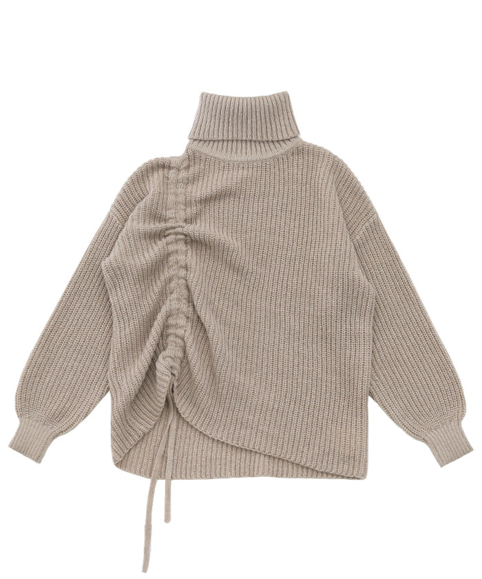 シャーリングデザインタートルニット