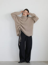 シャーリングデザインタートルニット