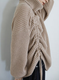 シャーリングデザインタートルニット