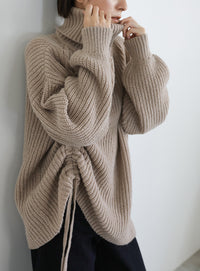 シャーリングデザインタートルニット