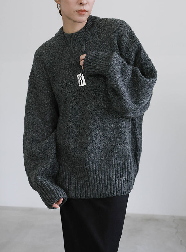 メランジヤーンクルーネックオーバーニット