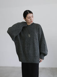 メランジヤーンクルーネックオーバーニット