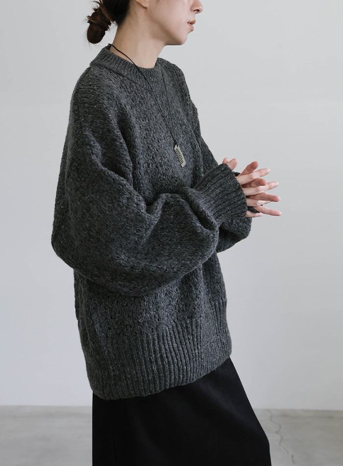 メランジヤーンクルーネックオーバーニット