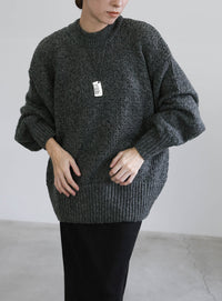 メランジヤーンクルーネックオーバーニット