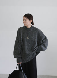 メランジヤーンクルーネックオーバーニット