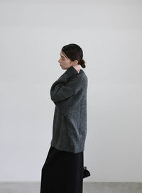 メランジヤーンクルーネックオーバーニット