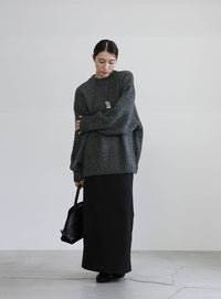 メランジヤーンクルーネックオーバーニット